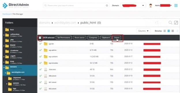 remove wp directadmin 3